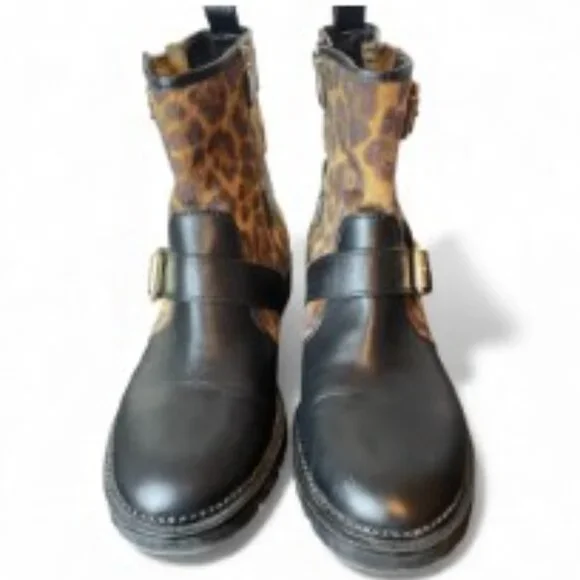 NINE WEST WOMEN'S ARRIA LEOPARD FAUX FUR MOTO BOOTS SIZE 10M - Picture 2 of 10